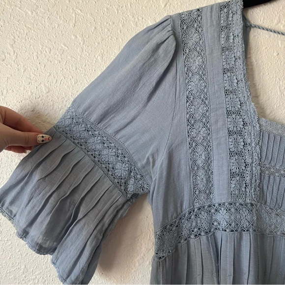 Free People Golden Hour Tie Back Flowy Blouse Blue Size Small - Picture 7 of 10